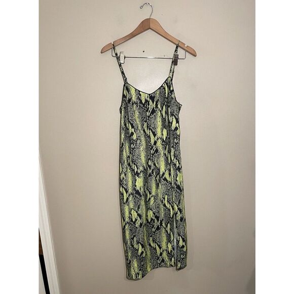 Sans Souci Snake Print Dress V-Neck Sleeveless Knee Length Medium Neon Green NWT - Picture 2 of 5